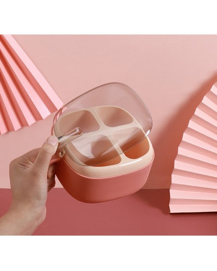 Recipient pentru condimente 4 casute, potrivit pentru sare, cimbru, piper, condimente, 4 lingurite din plastic, capac din plastic, maner