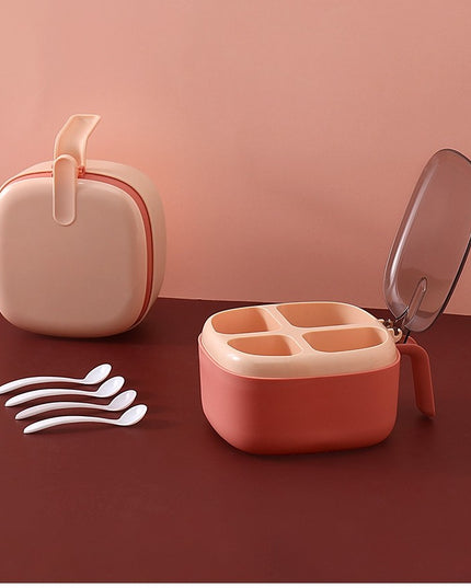 Recipient pentru condimente 4 casute, potrivit pentru sare, cimbru, piper, condimente, 4 lingurite din plastic, capac din plastic, maner