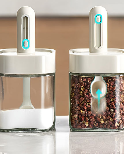 Recipient pentru Depozitarea Condimentelor, Borcan din Sticla, Capac si Lingura Incorporate, Uz Casnic, 300 ml