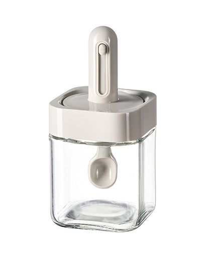 Recipient pentru Depozitarea Condimentelor, Borcan din Sticla, Capac si Lingura Incorporate, Uz Casnic, 300 ml