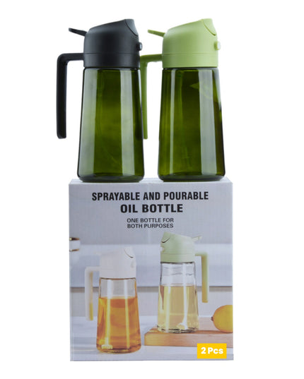 Recipient pentru Ulei 2 in 1, Set 2 Bucati, Functie Spray & Turnare, din Sticla, Fara Scurgere, 18.5 x 8 x 8 cm, 470 ml/buc, Sticla , /