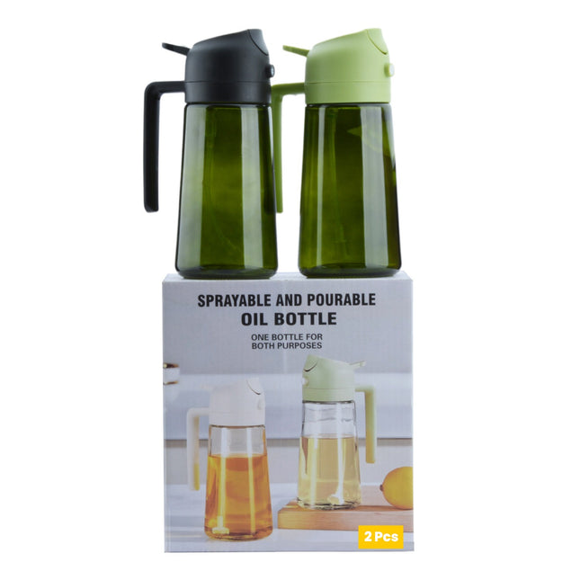 Recipient pentru Ulei 2 in 1, Set 2 Bucati, Functie Spray & Turnare, din Sticla, Fara Scurgere, 18.5 x 8 x 8 cm, 470 ml/buc, Sticla , /