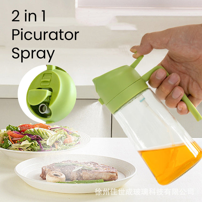 Recipient pentru Ulei 2 in 1, Set 2 Bucati, Functie Spray & Turnare, din Sticla, Fara Scurgere, 18.5 x 8 x 8 cm, 470 ml/buc, Sticla Teansparenta, /
