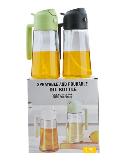 Recipient pentru Ulei 2 in 1, Set 2 Bucati, Functie Spray & Turnare, din Sticla, Fara Scurgere, 18.5 x 8 x 8 cm, 470 ml/buc, Sticla Teansparenta, /