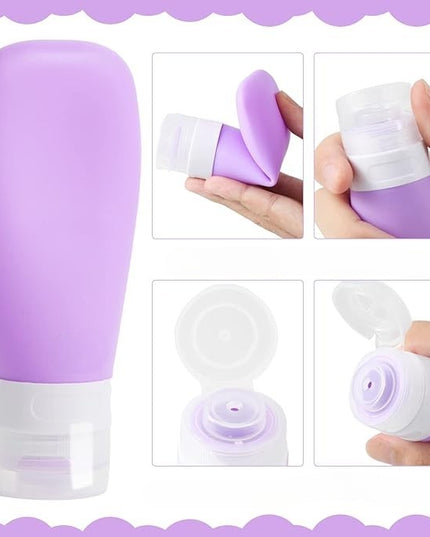 Recipient Portabil din Silicon Elegant de Voiaj, Sticla de Calatorie, Potrivita pentru Lotiune, Sampon si Alte Lichide, Anti-scurgere, cu Posibilitate de Reumplere, Capacitate 90mL