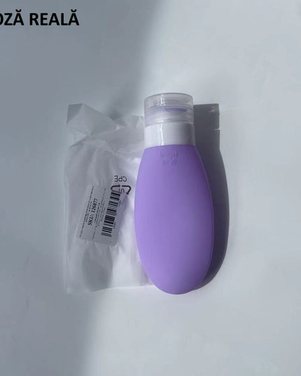Recipient Portabil din Silicon Elegant de Voiaj, Sticla de Calatorie, Potrivita pentru Lotiune, Sampon si Alte Lichide, Anti-scurgere, cu Posibilitate de Reumplere, Capacitate 90mL