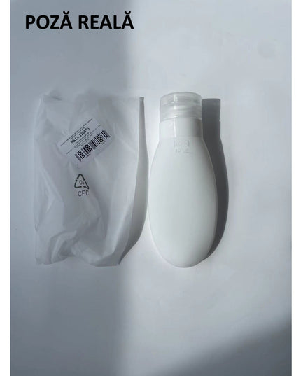 Recipient Portabil din Silicon Elegant de Voiaj, Sticla de Calatorie, Potrivita pentru Lotiune, Sampon si Alte Lichide, Anti-scurgere, cu Posibilitate de Reumplere, Capacitate 90mL