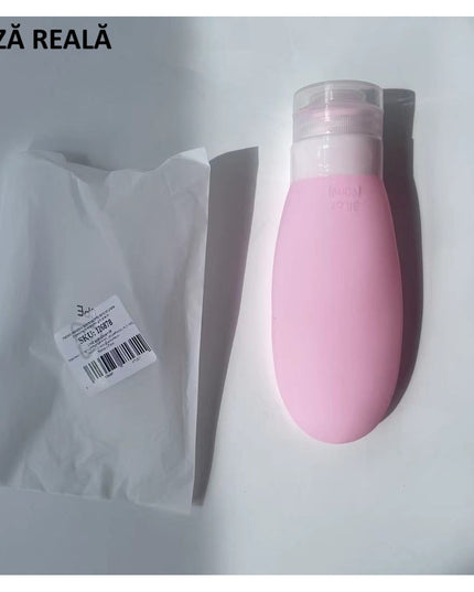 Recipient Portabil din Silicon Elegant de Voiaj, Sticla de Calatorie, Potrivita pentru Lotiune, Sampon si Alte Lichide, Anti-scurgere, cu Posibilitate de Reumplere, Capacitate 90mL