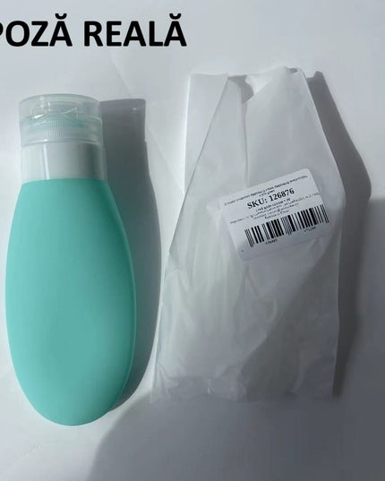 Recipient Portabil din Silicon Elegant de Voiaj, Sticla de Calatorie, Potrivita pentru Lotiune, Sampon si Alte Lichide, Anti-scurgere, cu Posibilitate de Reumplere, Capacitate 90mL