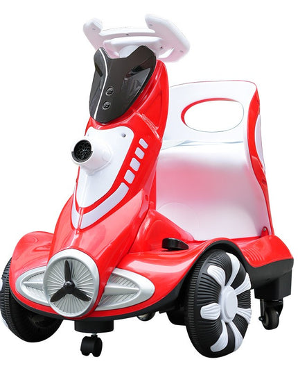Masinuta electrica cu telecomanda pentru copii, roti spate rotire 360, 3- 6 ani, curea siguranta, baloane de sapun, lumini si sunete, self control si prin telecomanda, cu pedale de acceleratie si frana, rosie