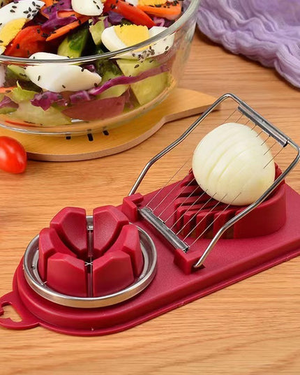 Feliator multifunctional pentru oua, mozzarela, fructe, 2 forme de feliere, agatatoare, 20 cm, Visiniu