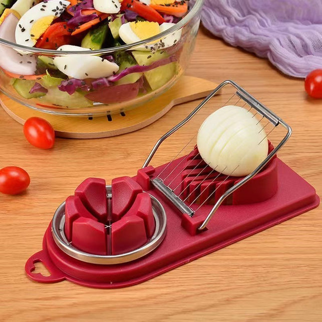 Feliator multifunctional pentru oua, mozzarela, fructe, 2 forme de feliere, agatatoare, 20 cm, Visiniu