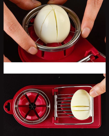 Feliator multifunctional pentru oua, mozzarela, fructe, 2 forme de feliere, agatatoare, 20 cm, Visiniu
