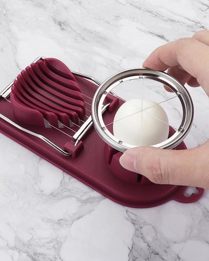 Feliator multifunctional pentru oua, mozzarela, fructe, 2 forme de feliere, agatatoare, 20 cm, Visiniu