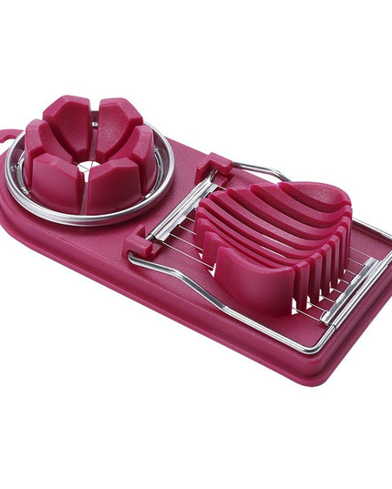 Feliator multifunctional pentru oua, mozzarela, fructe, 2 forme de feliere, agatatoare, 20 cm, Visiniu