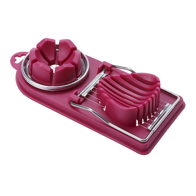 Feliator multifunctional pentru oua, mozzarela, fructe, 2 forme de feliere, agatatoare, 20 cm, Visiniu