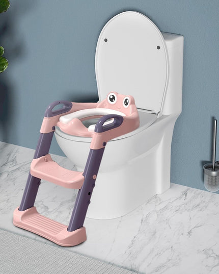 Reductor si Scaunel Inaltator WC, pentru Copii 1 - 7 Ani, 2 Trepte Reglabile, Pliabil, Colac Moale, cu Spatar si Manere, Inaltime 54/ x , din Plastic+PVC