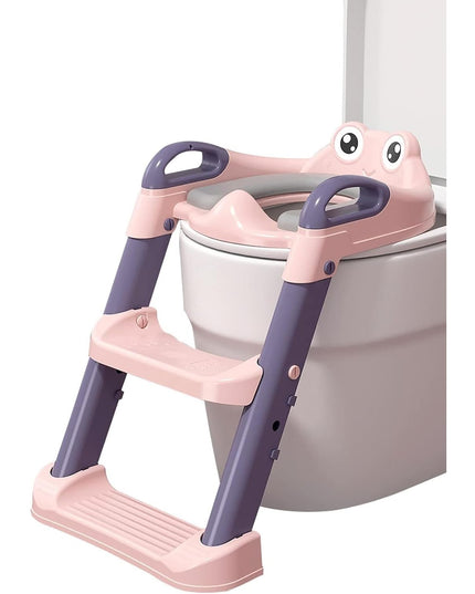 Reductor si Scaunel Inaltator WC, pentru Copii 1 - 7 Ani, 2 Trepte Reglabile, Pliabil, Colac Moale, cu Spatar si Manere, Inaltime 54/ x , din Plastic+PVC