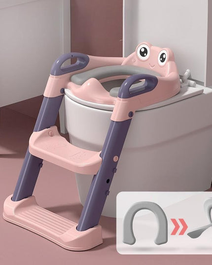 Reductor si Scaunel Inaltator WC, pentru Copii 1 - 7 Ani, 2 Trepte Reglabile, Pliabil, Colac Moale, cu Spatar si Manere, Inaltime 54/ x , din Plastic+PVC