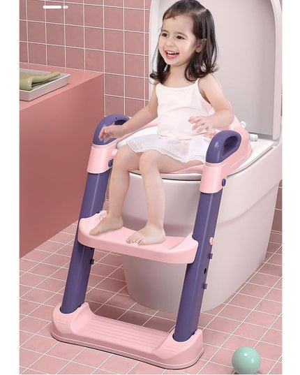 Reductor si Scaunel Inaltator WC, pentru Copii 1 - 7 Ani, 2 Trepte Reglabile, Pliabil, Colac Moale, cu Spatar si Manere, Inaltime 54/ x , din Plastic+PVC