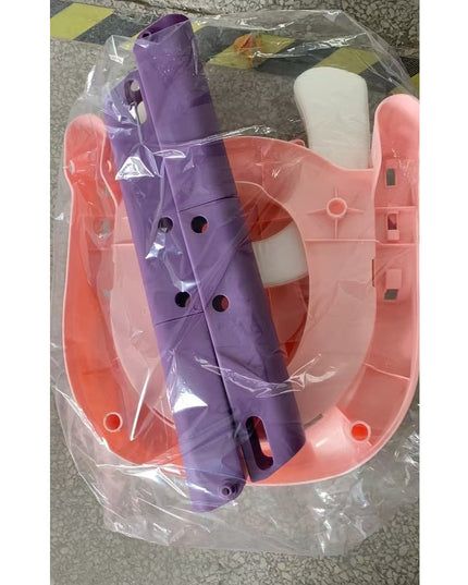 Reductor si Scaunel Inaltator WC, pentru Copii 1 - 7 Ani, 2 Trepte Reglabile, Pliabil, Colac Moale, cu Spatar si Manere, Inaltime 54/ x , din Plastic+PVC