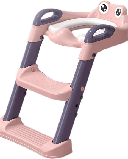 Reductor si Scaunel Inaltator WC, pentru Copii 1 - 7 Ani, 2 Trepte Reglabile, Pliabil, Colac Moale, cu Spatar si Manere, Inaltime 54/ x , din Plastic+PVC