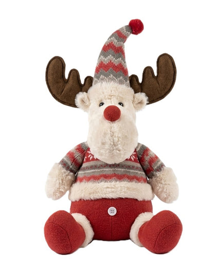 Ren De Plus Festiv, Ren cu Nas si Pulover, Decoratiune De Craciun, Ornament De Pus Pe Polita Sau Sub Brad, 38 cm