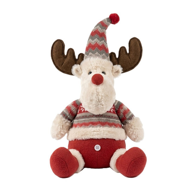 Ren De Plus Festiv, Ren cu Nas si Pulover, Decoratiune De Craciun, Ornament De Pus Pe Polita Sau Sub Brad, 38 cm