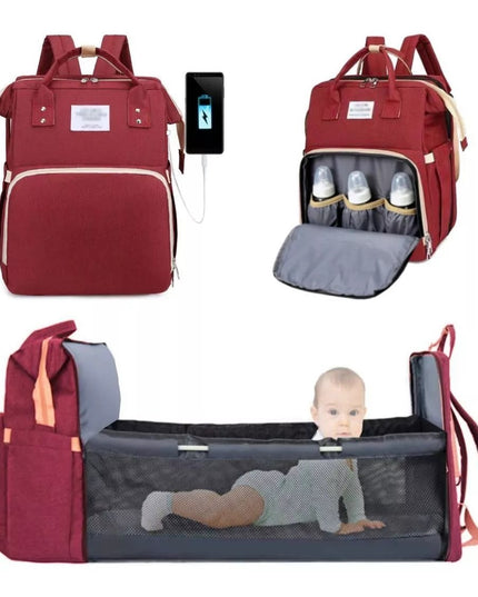 Rucsac Multifunctional pentru Mamici, cu Patut Pliabil si Baza de Schimbat, Rezistent la Apa, Capacitate Mare, Usor, Compartimente Multiple