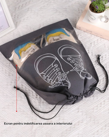 Sac depozitare incaltaminte, pentru voiaj sau depozitare, rezistent la praf, compatibil cu masina de spalat