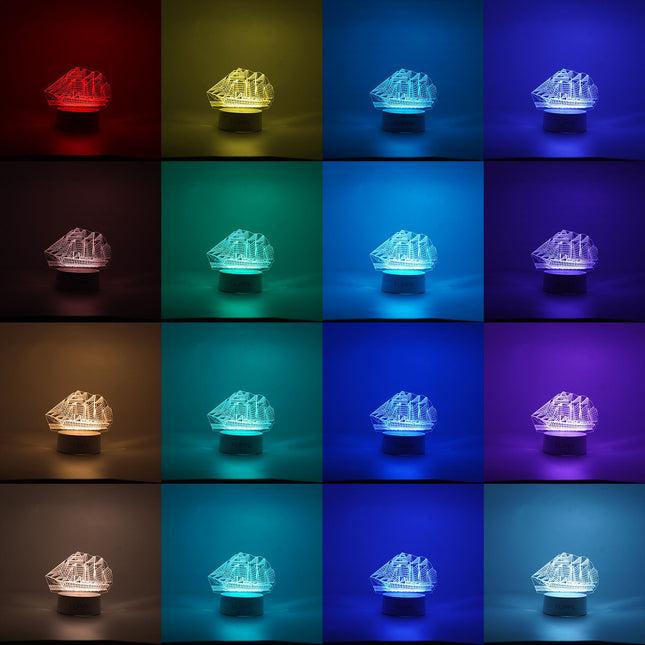 Lampa LED decorativa, 3D, Vapor, cu telecomanda, doua moduri de alimentare USB si baterii, inaltime, din material acril si lumina multicolora