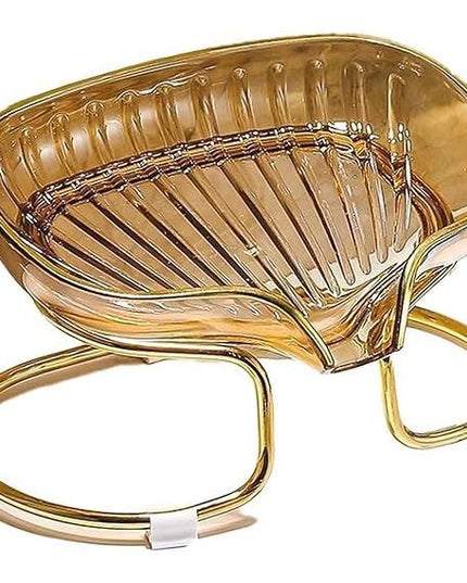 Savoniera cu Suport, Sistem de Scurgere a Apei, Margine Aurie, 14 x 8.5 x 9 cm, din TPE