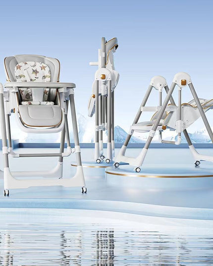 Scaun de Masa 2in1, pentru Copii 6 luni - 4 Ani, Pliabil, cu Roti, Balansoar, Leagan, Reglabil, Tava de Masa Dubla, Centura in 5 Puncte