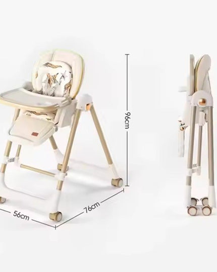 Scaun de Masa 2in1, pentru Copii 6 luni - 4 Ani, Pliabil, cu Roti, Balansoar, Leagan, Reglabil, Tava de Masa Dubla, Centura in 5 Puncte,Sampanie