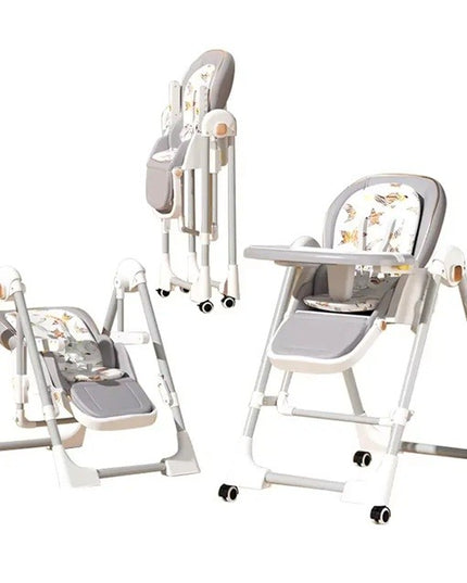 Scaun de Masa 2in1, pentru Copii 6 luni - 4 Ani, Pliabil, cu Roti, Balansoar, Leagan, Reglabil, Tava de Masa Dubla, Centura in 5 Puncte