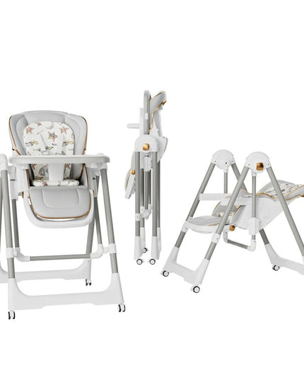 Scaun de Masa 2in1, pentru Copii 6 luni - 4 Ani, Pliabil, cu Roti, Balansoar, Leagan, Reglabil, Tava de Masa Dubla, Centura in 5 Puncte