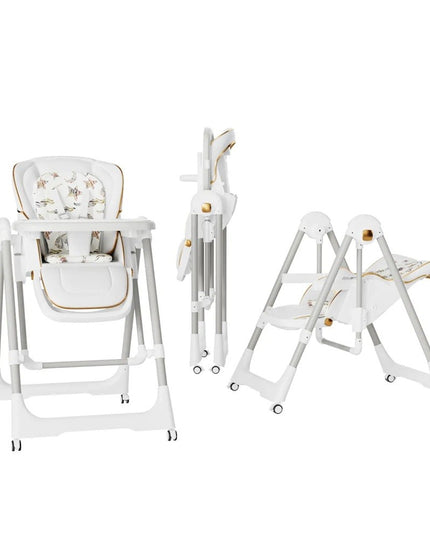Scaun de Masa 2in1, pentru Copii 6 luni - 4 Ani, Pliabil, cu Roti, Balansoar, Leagan, Reglabil, Tava de Masa Dubla, Centura in 5 Puncte