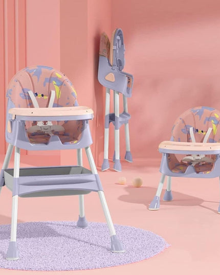 Scaun de Masa 2in1, pentru Copii de la 6 luni - 5 Ani, Inaltime Reglabila, Centura in 5 Puncte, Tava de Masa, Roti cu Frana, Cos Depozitare, Jucarie Inclusa