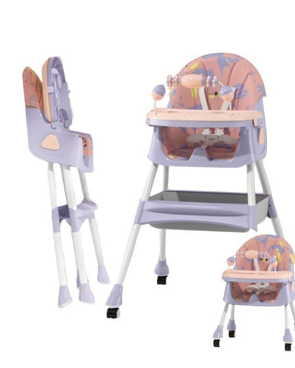 Scaun de Masa 2in1, pentru Copii de la 6 luni - 5 Ani, Inaltime Reglabila, Centura in 5 Puncte, Tava de Masa, Roti cu Frana, Cos Depozitare, Jucarie Inclusa