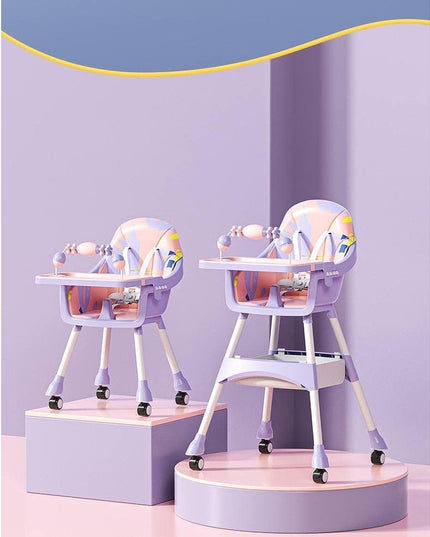 Scaun de Masa 2in1, pentru Copii de la 6 luni - 5 Ani, Inaltime Reglabila, Centura in 5 Puncte, Tava de Masa, Roti cu Frana, Cos Depozitare, Jucarie Inclusa