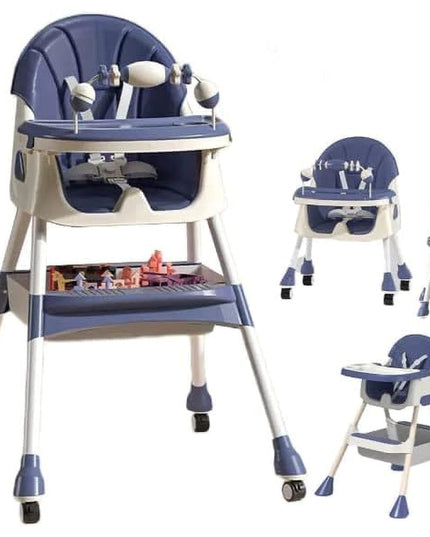 Scaun de Masa 2in1, pentru Copii de la 6 luni - 5 Ani, Inaltime Reglabila, Centura in 5 Puncte, Tava de Masa, Roti cu Frana, Cos Depozitare, Jucarie Inclusa