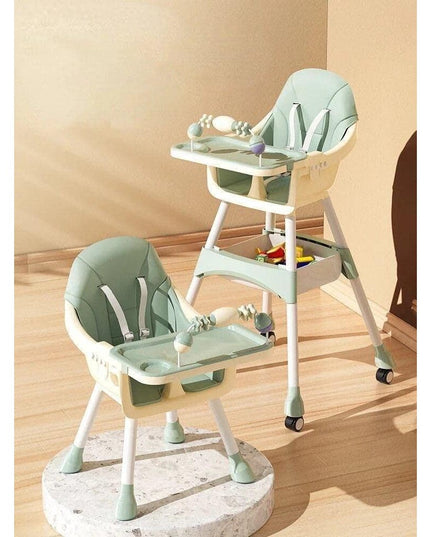 Scaun de Masa 2in1, pentru Copii de la 6 luni - 5 Ani, Inaltime Reglabila, Centura in 5 Puncte, Tava de Masa, Roti cu Frana, Cos Depozitare, Jucarie Inclusa