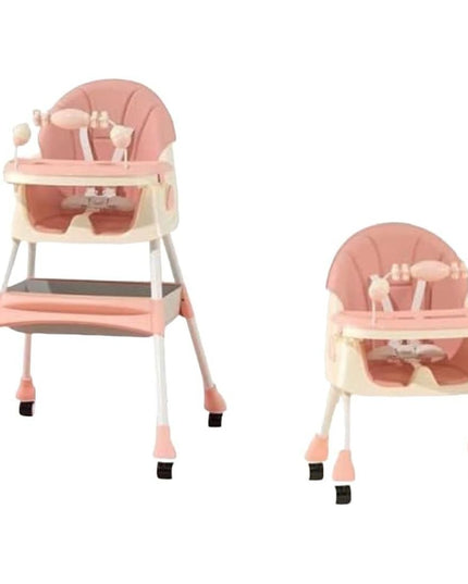 Scaun de Masa 2in1, pentru Copii de la 6 luni - 5 Ani, Inaltime Reglabila, Centura in 5 Puncte, Tava de Masa, Roti cu Frana, Cos Depozitare, Jucarie Inclusa