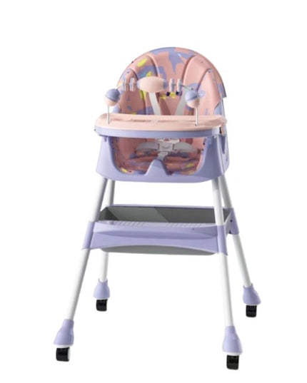 Scaun de Masa 2in1, pentru Copii de la 6 luni - 5 Ani, Inaltime Reglabila, Centura in 5 Puncte, Tava de Masa, Roti cu Frana, Cos Depozitare, Jucarie Inclusa