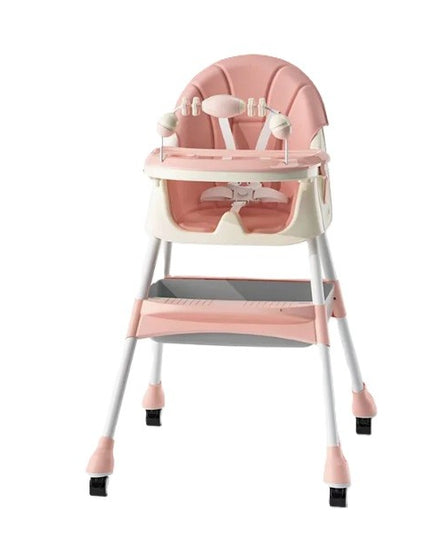 Scaun de Masa 2in1, pentru Copii de la 6 luni - 5 Ani, Inaltime Reglabila, Centura in 5 Puncte, Tava de Masa, Roti cu Frana, Cos Depozitare, Jucarie Inclusa