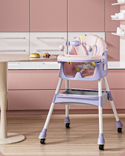 Scaun de Masa pe Roti pentru Copii, 2 Tavite si Husa Detasabile, Multifuncțional, Stabil, Centura de Siguranta, Spatar Reglabil Moale, Balansoar, Cos de Depozitare, de la 6 Luni