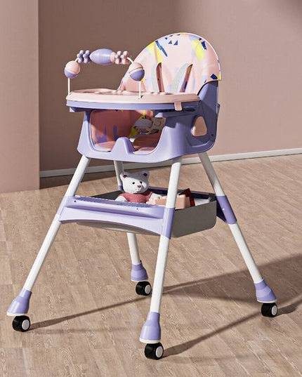 Scaun de Masa pe Roti pentru Copii, 2 Tavite si Husa Detasabile, Multifuncțional, Stabil, Centura de Siguranta, Spatar Reglabil Moale, Balansoar, Cos de Depozitare, de la 6 Luni