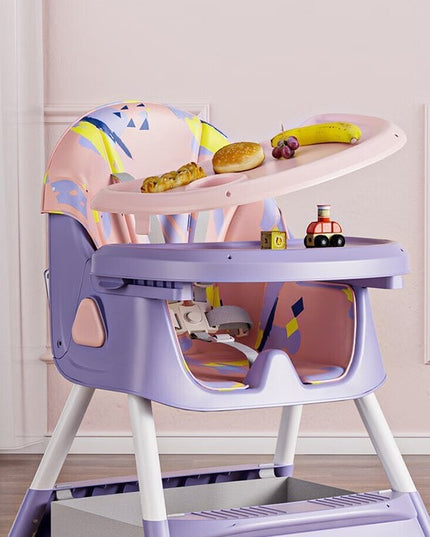 Scaun de Masa pe Roti pentru Copii, 2 Tavite si Husa Detasabile, Multifuncțional, Stabil, Centura de Siguranta, Spatar Reglabil Moale, Balansoar, Cos de Depozitare, de la 6 Luni