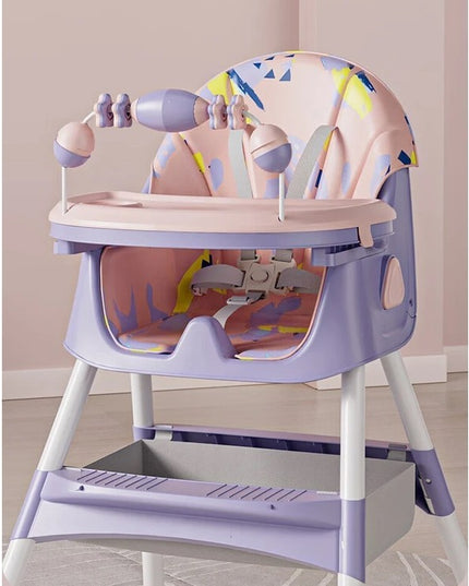 Scaun de Masa pe Roti pentru Copii, 2 Tavite si Husa Detasabile, Multifuncțional, Stabil, Centura de Siguranta, Spatar Reglabil Moale, Balansoar, Cos de Depozitare, de la 6 Luni