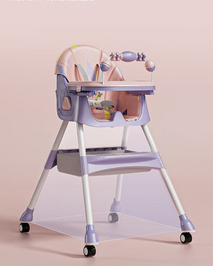 Scaun de Masa pe Roti pentru Copii, 2 Tavite si Husa Detasabile, Multifuncțional, Stabil, Centura de Siguranta, Spatar Reglabil Moale, Balansoar, Cos de Depozitare, de la 6 Luni